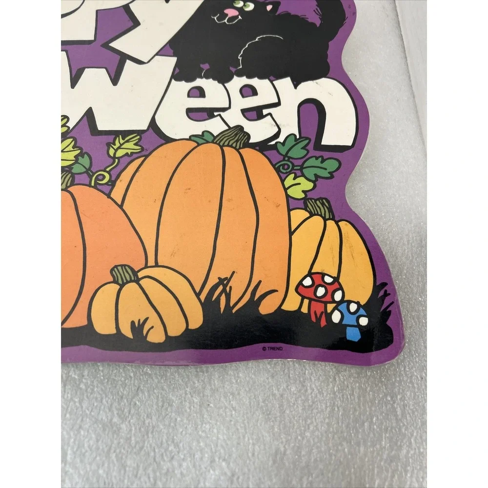 Die Cut Paper Laminate Happy Halloween Sign Black Cat Mushroom Pumpkin